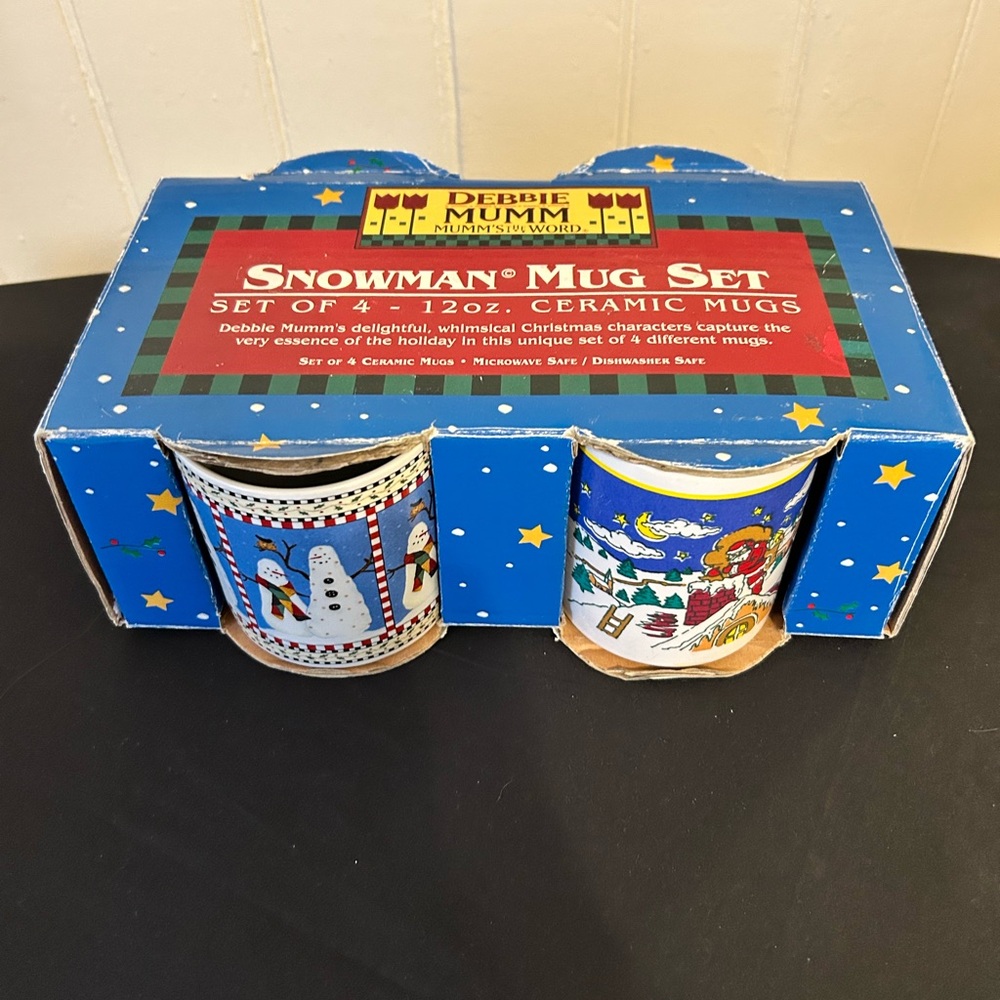 NIB Vintage Debbie Mumm Set Of Four-12 Oz. Snowman Ceramic Mugs